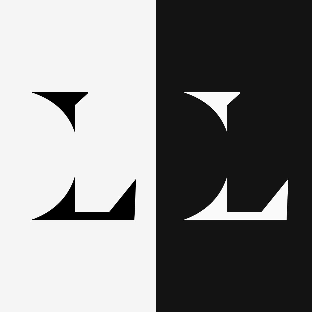 monogram Monogramme d'un L avec une version noire sur fond blanc et une version blanche sur fond noir.
